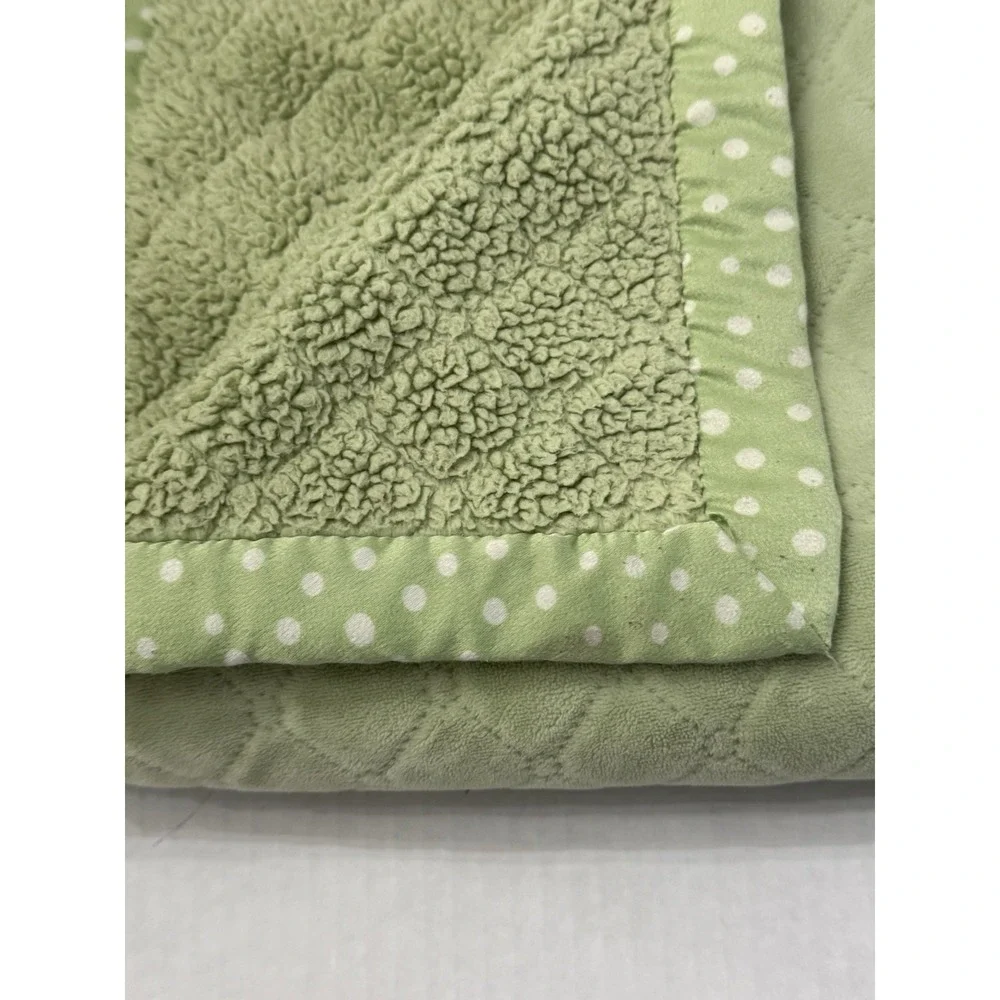 Pottery Barn Kids Sage Green Baby Blanket Embossed Diamonds Polka Dot Satin Trim